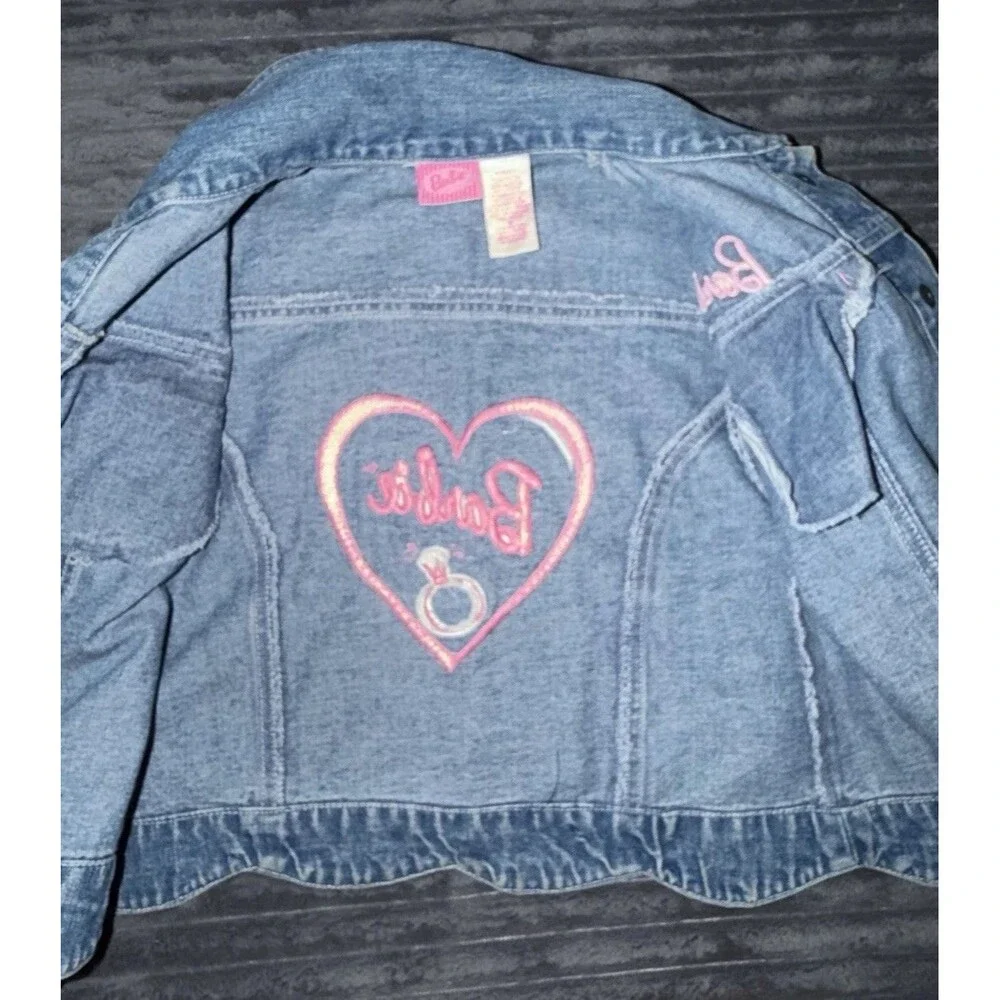 VINTAGE RARE BARBIE 90s Kids Girls Sz 6 denim embroidered Bling Jacket
